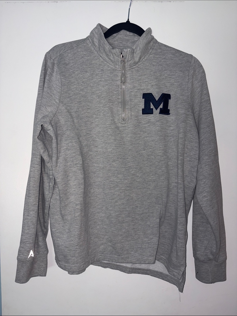 Antigua Light Gray Quarter-Zip Pullover with Navy 'M' Patch